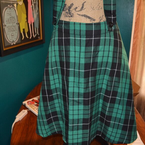 HOT TOPIC Harry Potter Slytherin Plaid Pleated Skirt Suspenders Plus Size 22 - Picture 2 of 6
